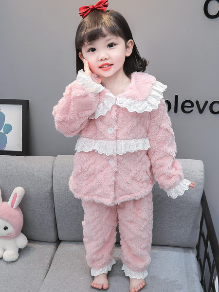 Dievčenské zimné plyšové dvojdielne pyžamo s výšivkou