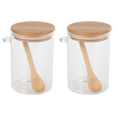 2X Borcane de sticlă pentru depozitarea alimentelor Recipient transparent sigilat cu capac și lingură pentru ceai liber, zahăr, boabe de cafea