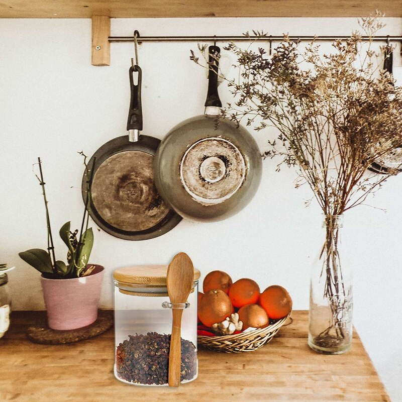 2X Borcane de sticlă pentru depozitarea alimentelor Recipient transparent sigilat cu capac și lingură pentru ceai liber, zahăr, boabe de cafea