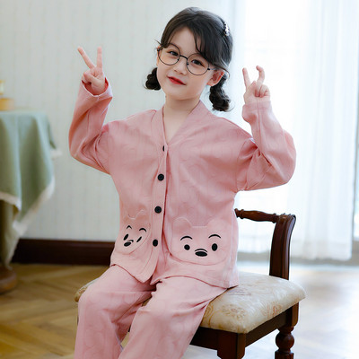 Dvodijelna pidžama za djevojčice s džepom i kopčanjem