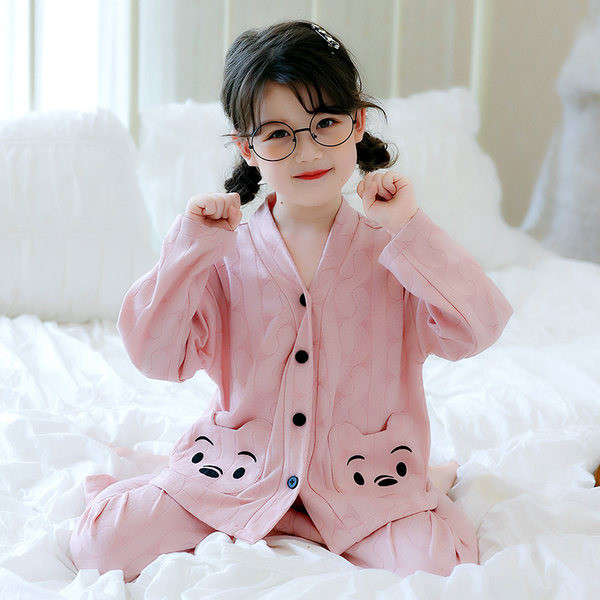 Dvodijelna pidžama za djevojčice s džepom i kopčanjem