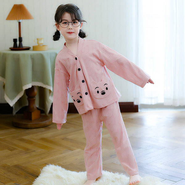 Dvodijelna pidžama za djevojčice s džepom i kopčanjem