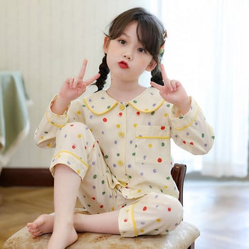 Ежедневна пижама за момичета от две части с апликация и копчета 