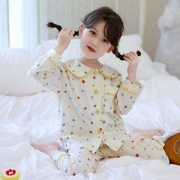 Ежедневна пижама за момичета от две части с апликация и копчета 