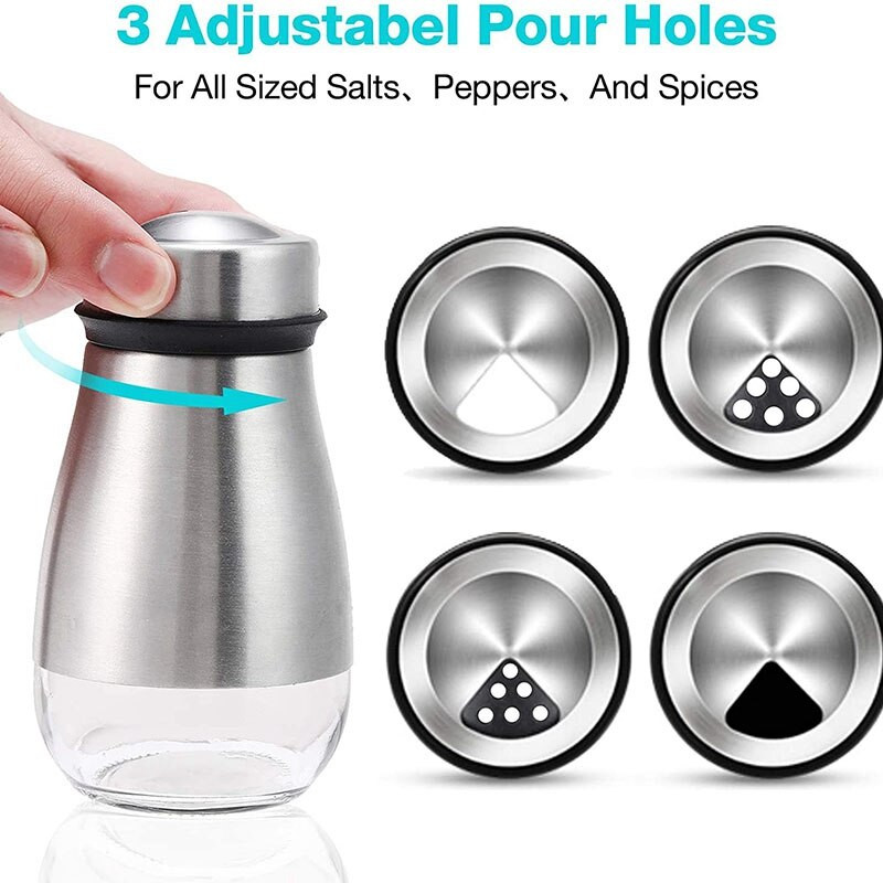 Sada 2 soľničiek a koreničiek - Soľnička s nastaviteľnými otvormi na nalievanie - Dávkovač ryže s možnosťou doplnenia
