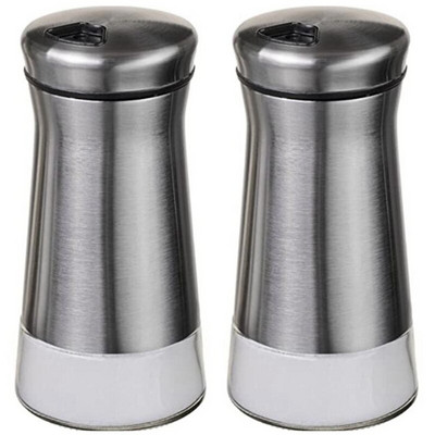 Soľnička a korenička - Dávkovač korenia s nastaviteľnými otvormi - nehrdzavejúca oceľ a sklo - sada 4 fliaš