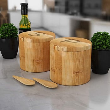 Κελάρι Hot-Bamboo Salt and Pepper, Body Body, Spivers Kaps - 2 Boxes with Spoons - Graved with S and P