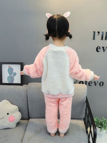 Детска плюшена пижама с бродерия за момичета