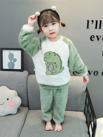 Детска плюшена пижама с бродерия за момичета