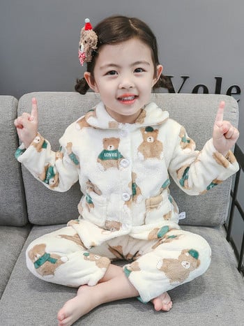 Παιδικές χειμωνιάτικες πιτζάμες για κορίτσια με κούμπωμα με τσέπη και κουμπί