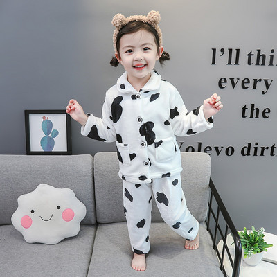 Detské zimné pyžamo pre dievčatá s vreckom a zapínaním na gombíky