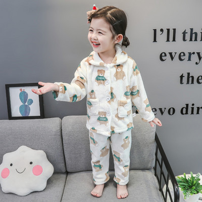 Detské zimné pyžamo pre dievčatá s vreckom a zapínaním na gombíky