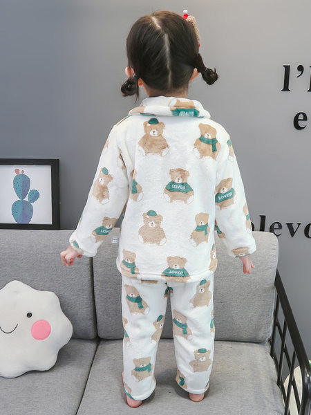 Detské zimné pyžamo pre dievčatá s vreckom a zapínaním na gombíky