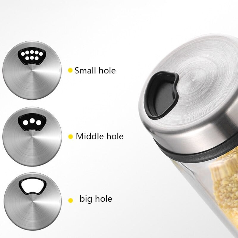 Vysoko borosilikátové sklenené korenie, fľaša na korenie, kuchynská soľ, sezamové korenie, vzduchotesná fľaša s otočným viečkom