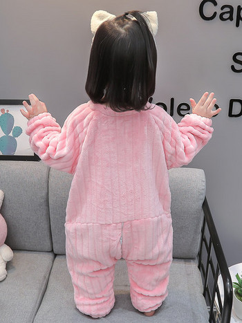 Детска плюшена пижама тип ромпър с цип за момичета