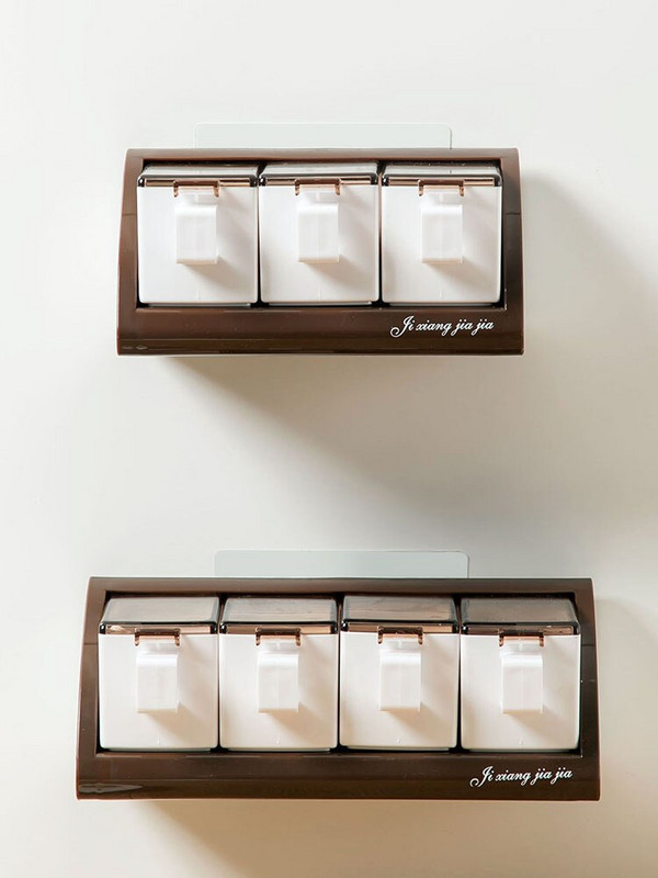 Stojan na soľ bez vŕtania, úložný box na korenie do domácnosti, nástenná závesná nádoba na korenie