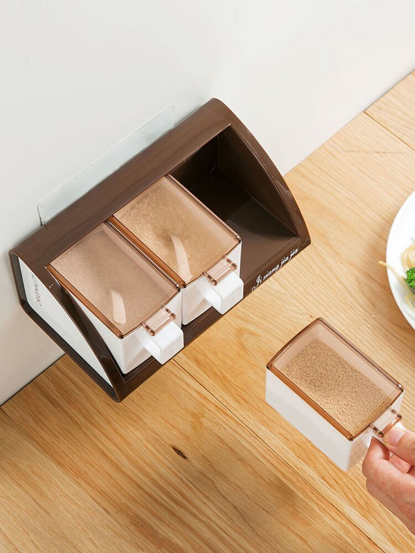 Stojan na soľ bez vŕtania, úložný box na korenie do domácnosti, nástenná závesná nádoba na korenie