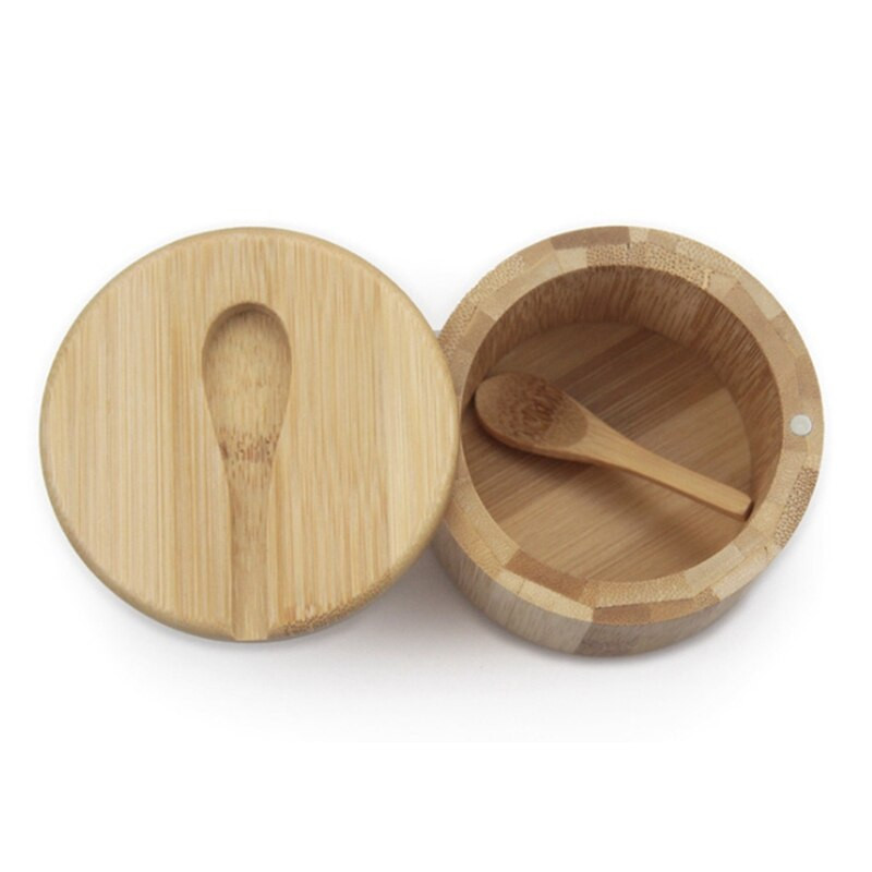 Bambusová koreniaca krabička s otočným vekom lyžičky, bambusový koreniaci kvetináč s magnetickou prísavkou, koreniaci kvetináč s jednou bunkovou soľničkou