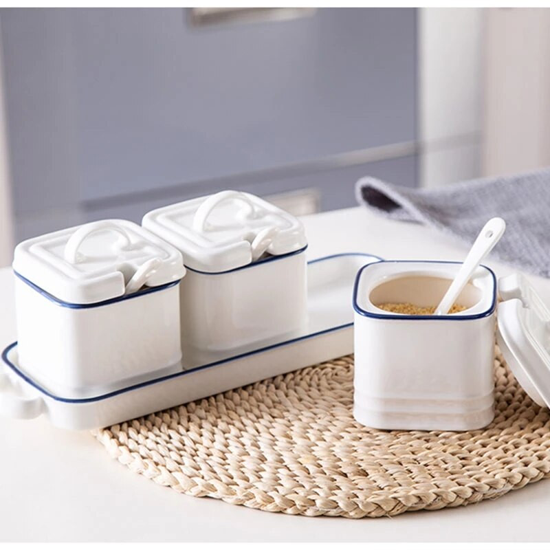 FANCITY Keraminis kavos indelis su cukrumi su dangteliu prieskonių indelis Virtuvė Drėgmei atsparus sojos padažas, acto butelis Šiuolaikinė buitinė arbata jūra