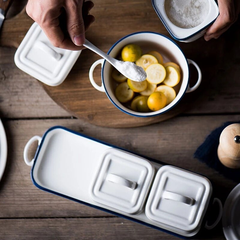 FANCITY Keraminis kavos indelis su cukrumi su dangteliu prieskonių indelis Virtuvė Drėgmei atsparus sojos padažas, acto butelis Šiuolaikinė buitinė arbata jūra