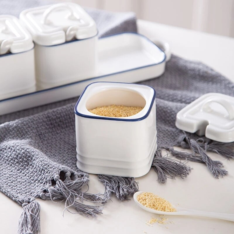 FANCITY Keraminis kavos indelis su cukrumi su dangteliu prieskonių indelis Virtuvė Drėgmei atsparus sojos padažas, acto butelis Šiuolaikinė buitinė arbata jūra