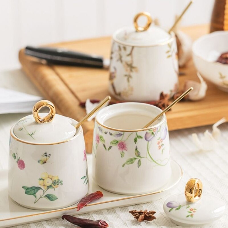 Keramikos dozatorius Grūdų dozatorius be lašėjimo, baltas kiniško stiliaus prieskonių puodo dangtis Home Organizador De Cocina Namų virtuvės reikmenys