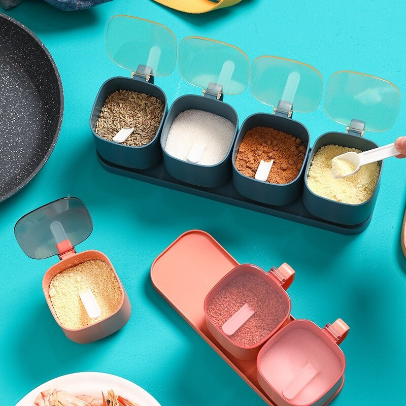 4 mriežkové korenie, organizér na korenie, soľ, korenie, kuchynská nádoba, fľaša na korenie, nádoba s lyžicami