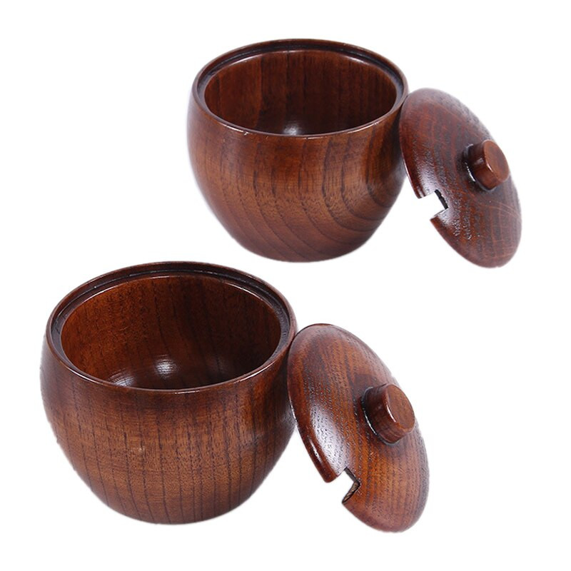 Medžio masyvo prieskonių stiklainis cukraus dubuo druskos pipirų prieskonių dėžutė japoniško stiliaus su ir dangčiu virtuvės įrankis