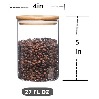 Γυάλινα δοχεία αποθήκευσης τροφίμων με καπάκια Μεγάλα γυάλινα βάζα αποθήκευσης τροφίμων για καφέ-μπαρ Τσάι Ζάχαρη (27 FL OZ)
