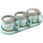 Skatinimas! Prieskonių talpyklos prieskonių dėžutės stiklas su šaukštu, prieskonių dėžutės prieskonių lentynėlė (3 puodai)