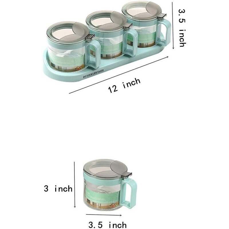 Skatinimas! Prieskonių talpyklos prieskonių dėžutės stiklas su šaukštu, prieskonių dėžutės prieskonių lentynėlė (3 puodai)