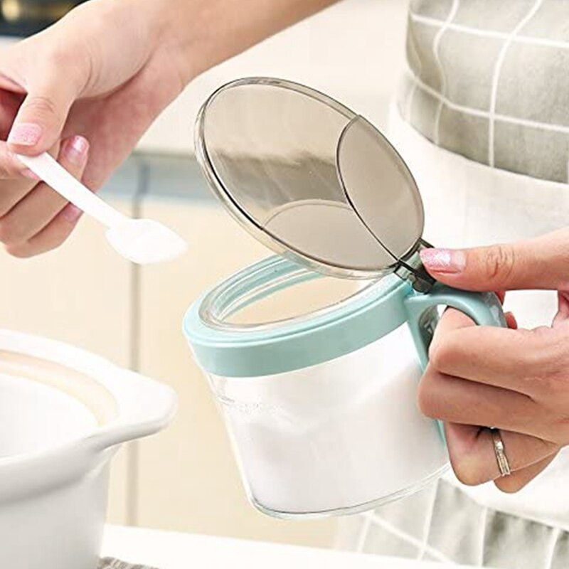 Skatinimas! Prieskonių talpyklos prieskonių dėžutės stiklas su šaukštu, prieskonių dėžutės prieskonių lentynėlė (3 puodai)