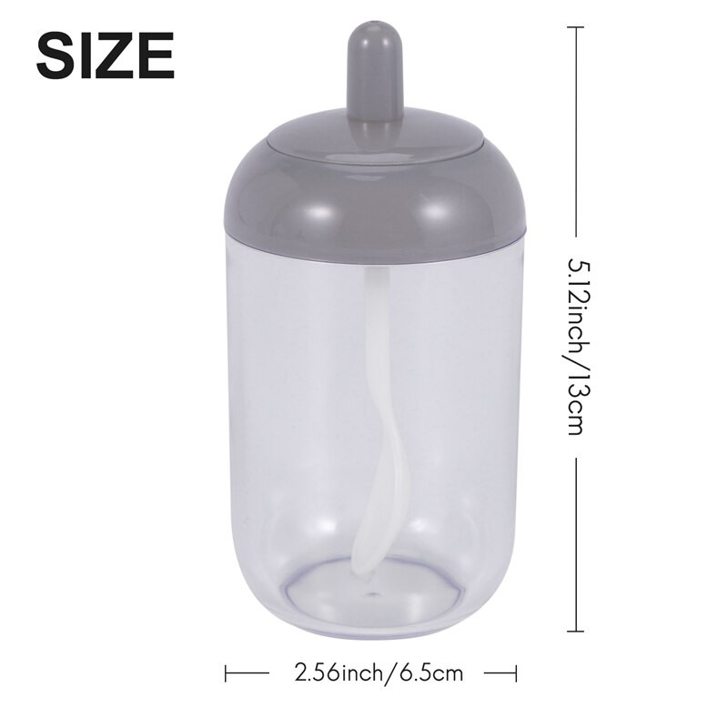 Koreničky, nádoba na korenie soľ/cukor, priehľadná okrúhla kuchynská korenička s viečkom a lyžičkou (2 sivé, 2 biele)