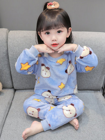 Есенно-зимна пижама за момичета от две части с дълъг ръкав и апликация