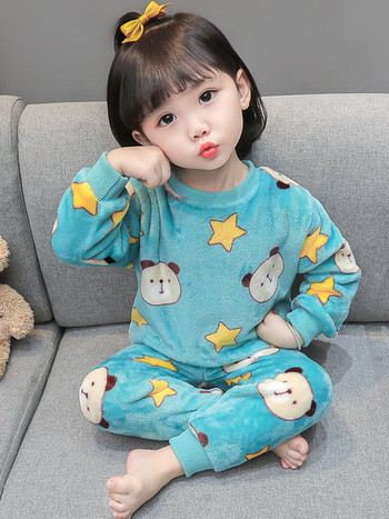 Есенно-зимна пижама за момичета от две части с дълъг ръкав и апликация