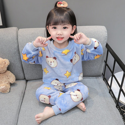 Rudens žiemos mergaičių pižama ilgomis rankovėmis su aplikacijomis