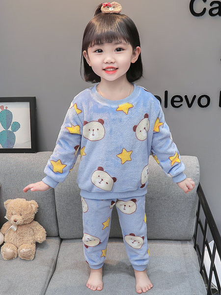 Rudens žiemos mergaičių pižama ilgomis rankovėmis su aplikacijomis