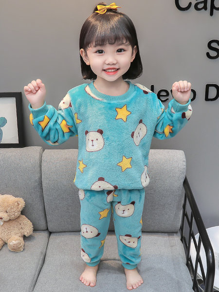 Rudens žiemos mergaičių pižama ilgomis rankovėmis su aplikacijomis