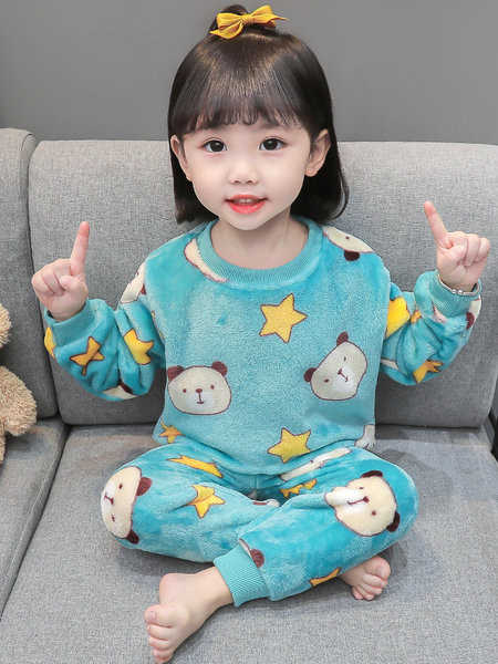 Rudens žiemos mergaičių pižama ilgomis rankovėmis su aplikacijomis