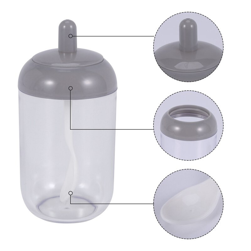 Koreničky, nádoba na korenie soľ/cukor, priehľadná okrúhla kuchynská korenička s viečkom a lyžičkou (2 sivé, 2 biele)