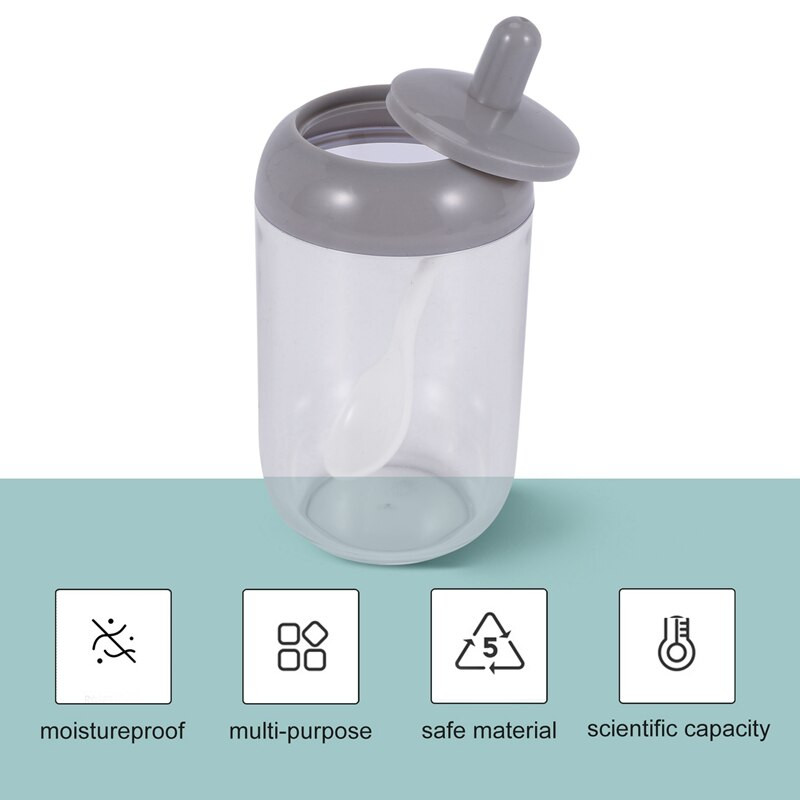 Koreničky, nádoba na korenie soľ/cukor, priehľadná okrúhla kuchynská korenička s viečkom a lyžičkou (2 sivé, 2 biele)