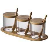 Horúca sklenená nádoba SV-3 PCS, organizér na cukríky/sušienky/čaj/kávové zrná, poháre na korenie/občerstvenie s dreveným viečkom