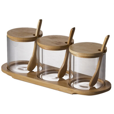 Horúca sklenená nádoba SV-3 PCS, organizér na cukríky/sušienky/čaj/kávové zrná, poháre na korenie/občerstvenie s dreveným viečkom