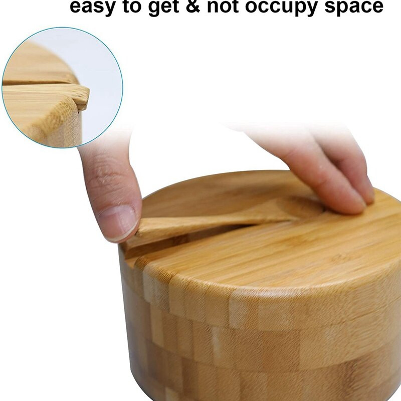 Bambusová koreniaca krabička s otočným vekom lyžičky, bambusová koreniaca nádoba s magnetickou prísavkou, koreniaca nádoba s dvojitou mriežkou na soľ