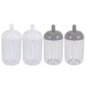 Koreničky, nádoba na korenie soľ/cukor, priehľadná okrúhla kuchynská korenička s viečkom a lyžičkou (2 sivé, 2 biele)