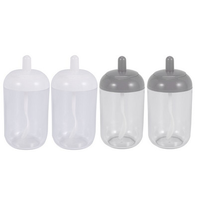 Koreničky, nádoba na korenie soľ/cukor, priehľadná okrúhla kuchynská korenička s viečkom a lyžičkou (2 sivé, 2 biele)