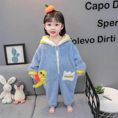 Plyšový pyžamový overal s kapucňou a zapínaním na zips