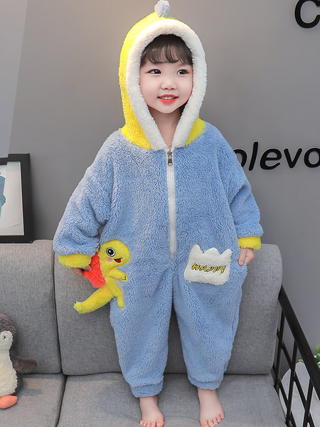 Plyšový pyžamový overal s kapucňou a zapínaním na zips