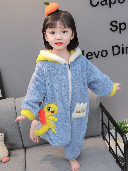 Plyšový pyžamový overal s kapucňou a zapínaním na zips