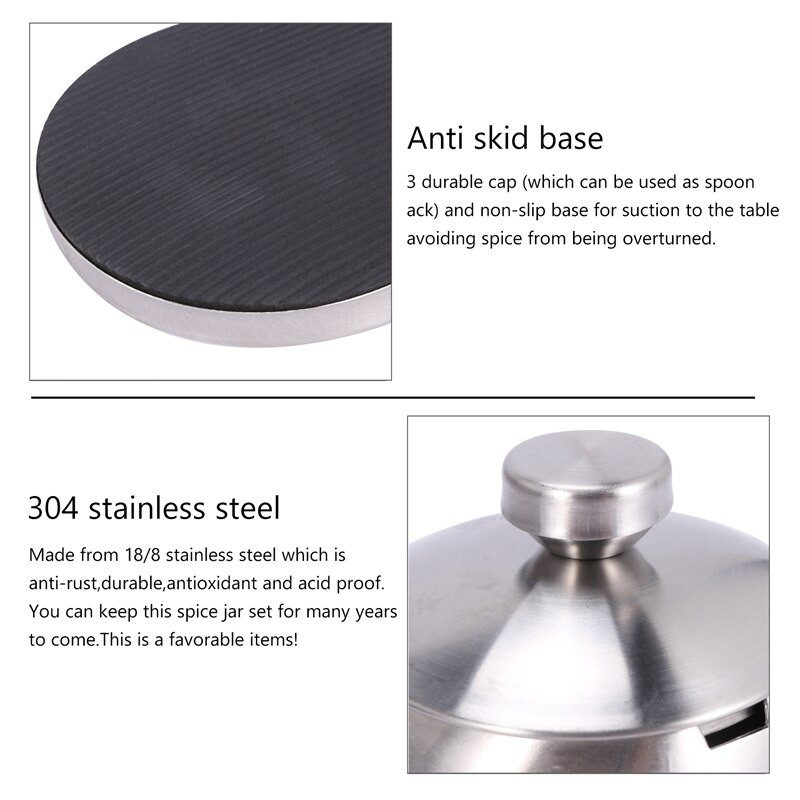 Kuchynské nádoby na korenie z nehrdzavejúcej ocele 18/8, sada na korenie, korenie, stojan na korenie, fľaša na korenie, soľ, korenie, cukor, úložný priestor